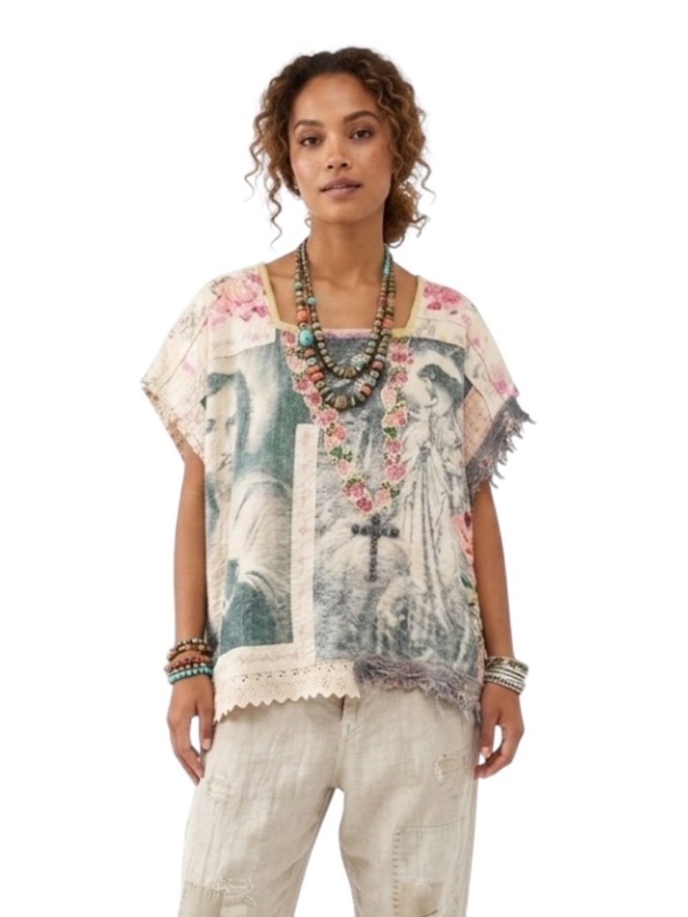 Magnolia Pearl Anointed One Poncho OS Religious Appliqué Art To Wear Rare NWT